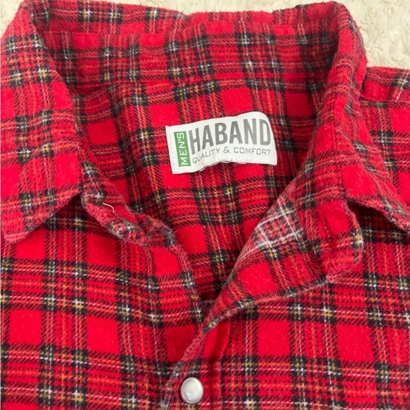 “Haband” Men’s Red and Black Plaid Men's Snap Down Shirt sz: large - Picture 2 of 7